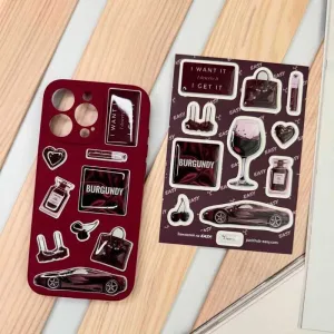 3D стікерпак «Бордо (Burgundy)» — смоляні наклейки у винних відтінках | Easy-Hub